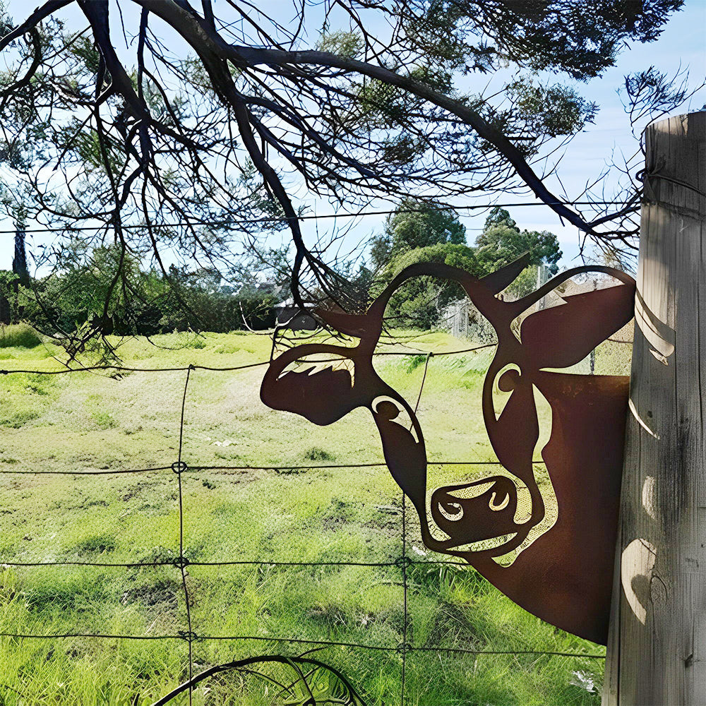 Cow Farm Peeping Animal Outdoor Metal Garden Art