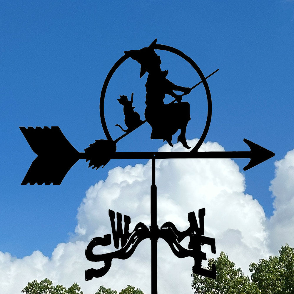 Witch and Cat Stainless Steel Weathervane