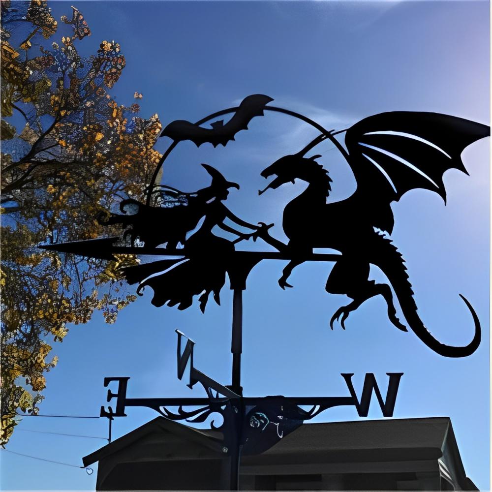 Witch and Dragon Stainless Steel Weathervane